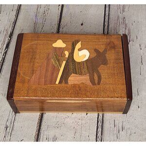 10" Siwok Handmade Nativity Inlaid Wooden Trinket Box Bethlehem Nativity Mary